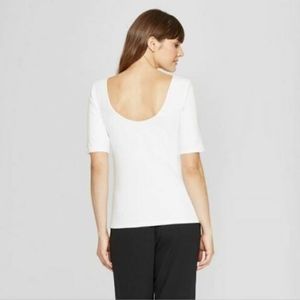 A New Day White T-Shirt Deep U-Back Rayon Spandex